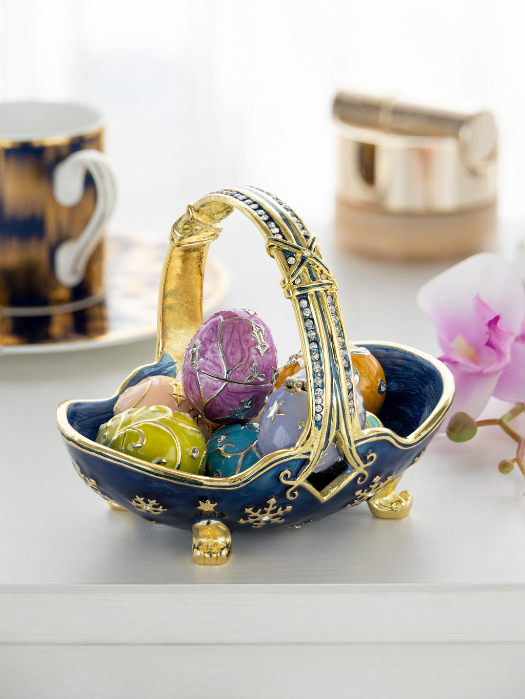 Blue Basket Carrying Small Easter Eggs
